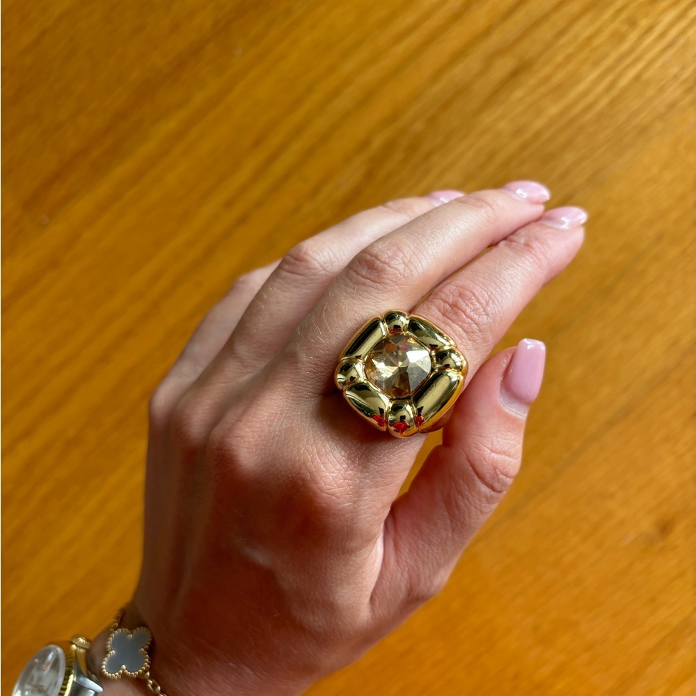 DULCIS COCKTAIL Statement square Gold RING, Size 9 - Picture 6 of 14